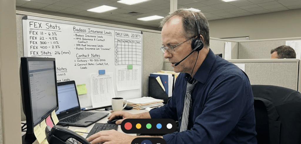 aged FEX insurance agent calling leads